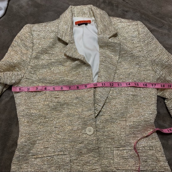 ALICE + OLIVIA Gold Metallic Tweed Knit Single Button Blazer Small C207-225-513 - Picture 14 of 15